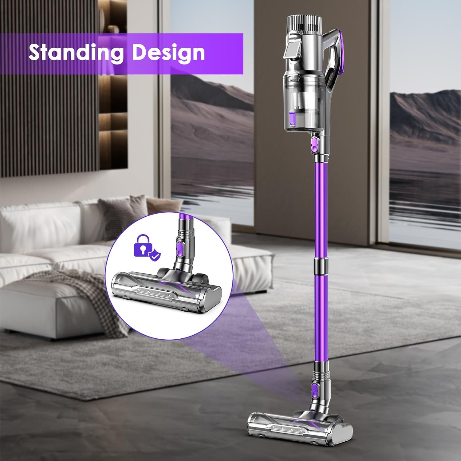 Lubluelu-Cordless Self-Standing Vacuum Cleaner, 25KPa leistungsstarke Saugkraft, 220W Stick Hoover für Tierhaare, Hartböden und Teppiche, 600ml Mülleimer - Image 5