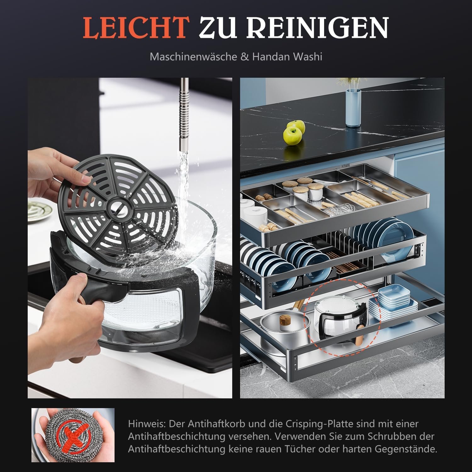 Oyajia Heißluftfritteuse Backofen 5L mit Sichtfenster, 6-in-1 Voreinstellungen, Smart Touchscreen, Timer, Glasbehälter, spülmaschinenfest & ölfreies Kochen - Image 4