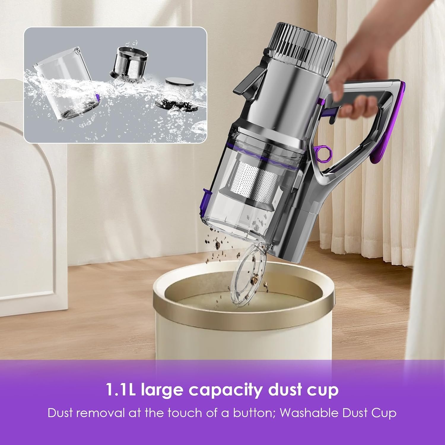 Lubluelu-Cordless Self-Standing Vacuum Cleaner, 25KPa leistungsstarke Saugkraft, 220W Stick Hoover für Tierhaare, Hartböden und Teppiche, 600ml Mülleimer - Image 6