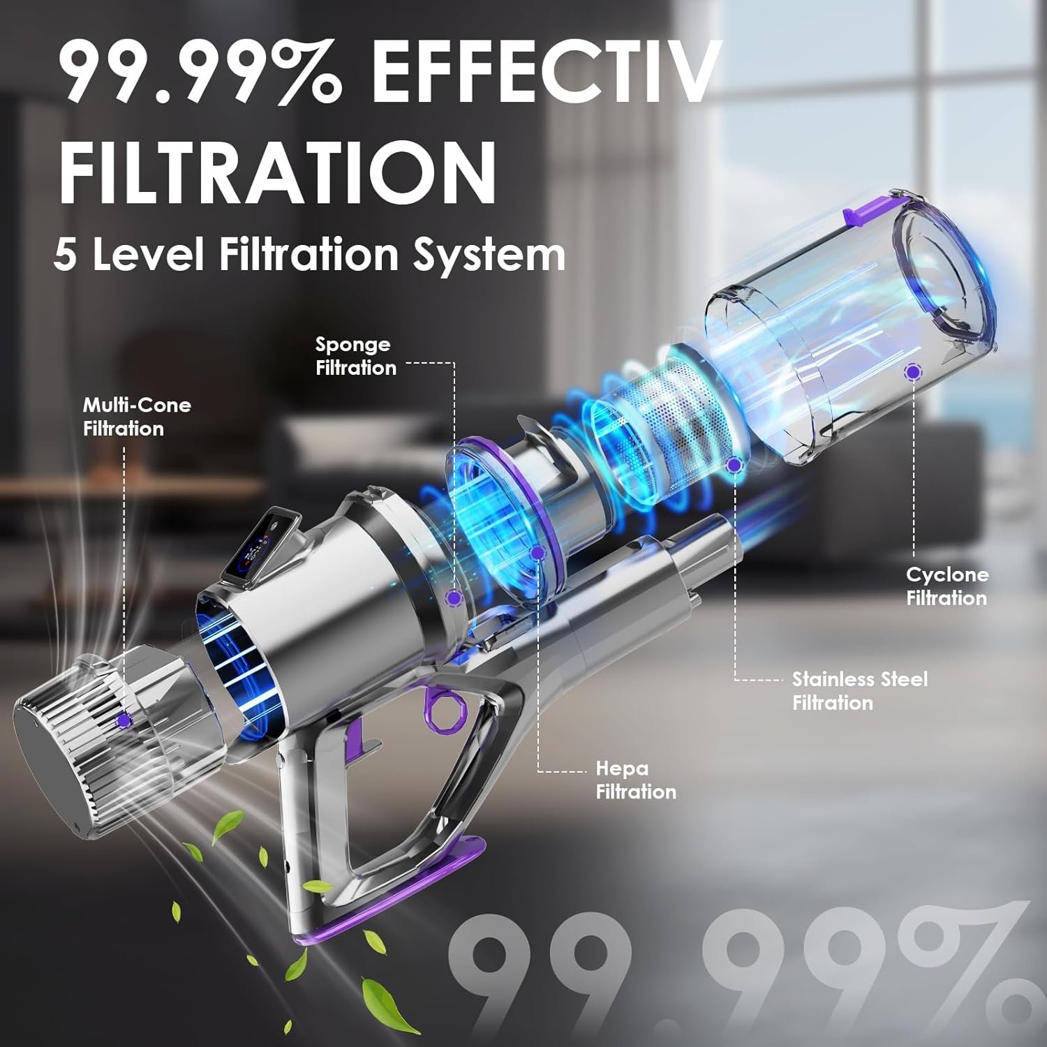 Lubluelu-Cordless Self-Standing Vacuum Cleaner, 25KPa leistungsstarke Saugkraft, 220W Stick Hoover für Tierhaare, Hartböden und Teppiche, 600ml Mülleimer - Image 2